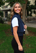 Mouwloos Vest in Donkerblauw met Hoge Kraag