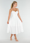 Witte Midi Jurk met Korset Top en Crochet Randje