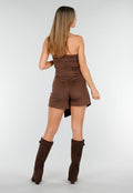 Bruine Asymmetrische Skort met Riemlusjes