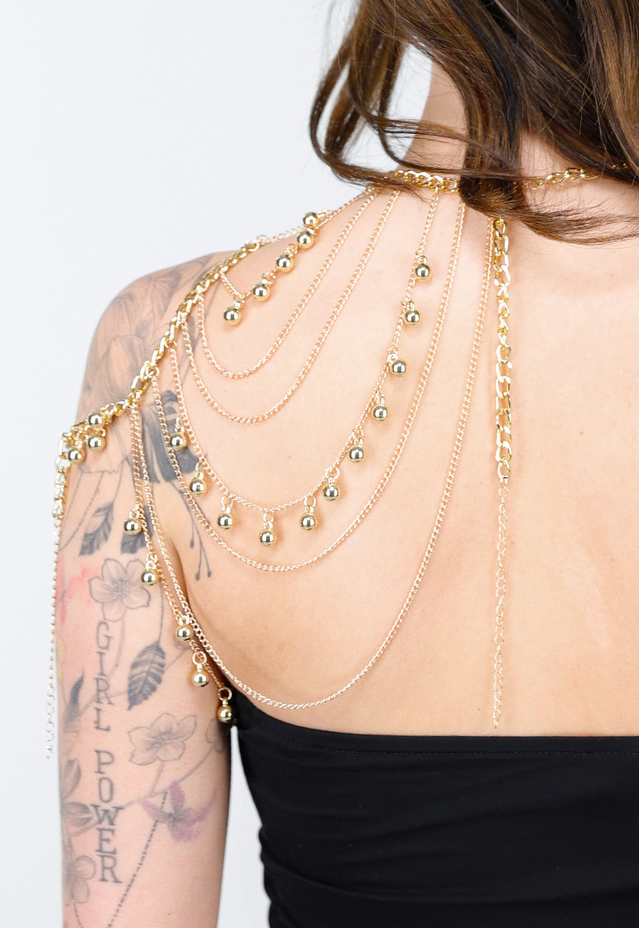 Goudkleurige Body Chain Sieraad met Schouderketting en Hangertjes