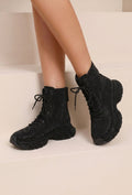 Zwarte Glitter Sneakers met Hoge Schacht en Veters