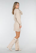 Beige Twee-Delige Set met Gebreid Vest en Rok