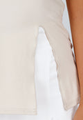 Beige Stretch T-Shirt met Split, Korte Mouwen en Aansluitende Pasvorm
