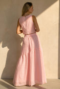 Roze Bloemen Crop Top met Mouwloos Model