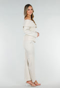 Beige Flared Pantalon met Elastische Tailleband