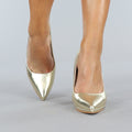 Basic Gouden Lederlook Pumps met Rechthoekige Hak