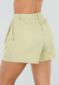 Pistache Groene Plooi Short met Elastische Taille
