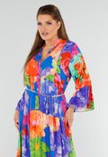 Multicolor Maxi Jurk met Knoopsluiting en Grote Bloemenprint