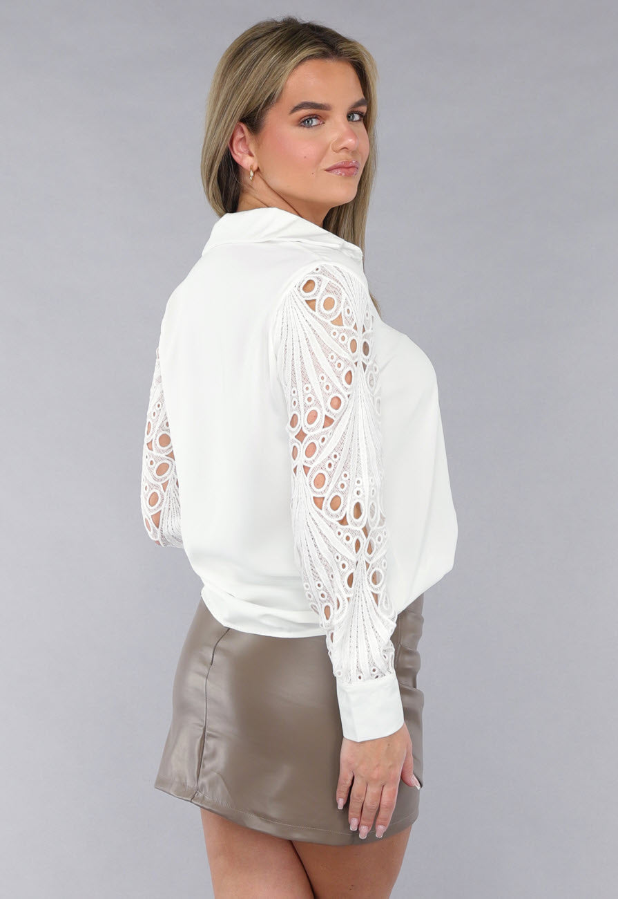 Blouse met Gehaakte Mouwen in Wit