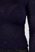 Donkerblauwe Glittertop met Lange Mouwen en Ronde Hals