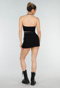 Zwarte Stretch Crop Top met Halterbandjes en Push Up Pads