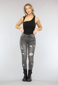 Grijze Ripped Skinny Jeans met Rib Detail