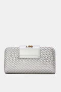 Zilveren Clutch van Gevlochten Imitatieleer met Gouden Chain