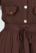 Bruine Geribde Stretch Two Piece Set met Plooirok