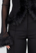 Zwarte Mesh Top met Imitatiebont