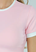 Roze Two Piece Set met Lange Broek en Korte Top met Colorblockingdetails