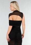 Zwarte Mesh Maxi Jurk met Cut-Out