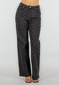 Grijze Straight Leg Jeans met Panterprint en Lichte Stretch