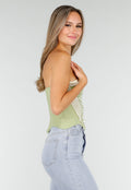 Groen Strapless Korset met Satijnen Veters