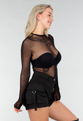 Zwarte Mesh Fishnet Body met Slangenprint
