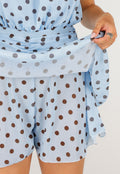 Lichtblauwe Polkadot Playsuit met Halterhals en Volantlaag