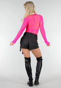 Neon Roze Mesh Fishnet Body met Slangenprint