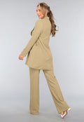 Khaki Stretch Blazer met Schoudervulling
