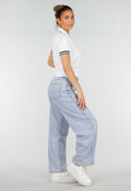 Witte Cropped Polo met Groene Contrasterende Strepen