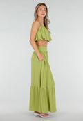 Olijfgroene Two Piece Set met Spaghetti Top en Maxi Rok