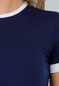 Navy Two Piece Set met Lange Broek en Korte Top met Colorblockingdetails