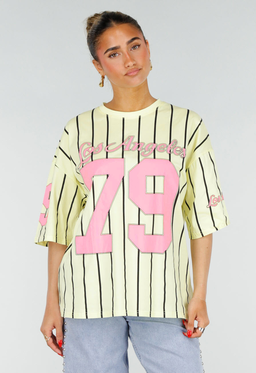 Gele Gestreepte Oversized T-shirt met Los Angeles Print