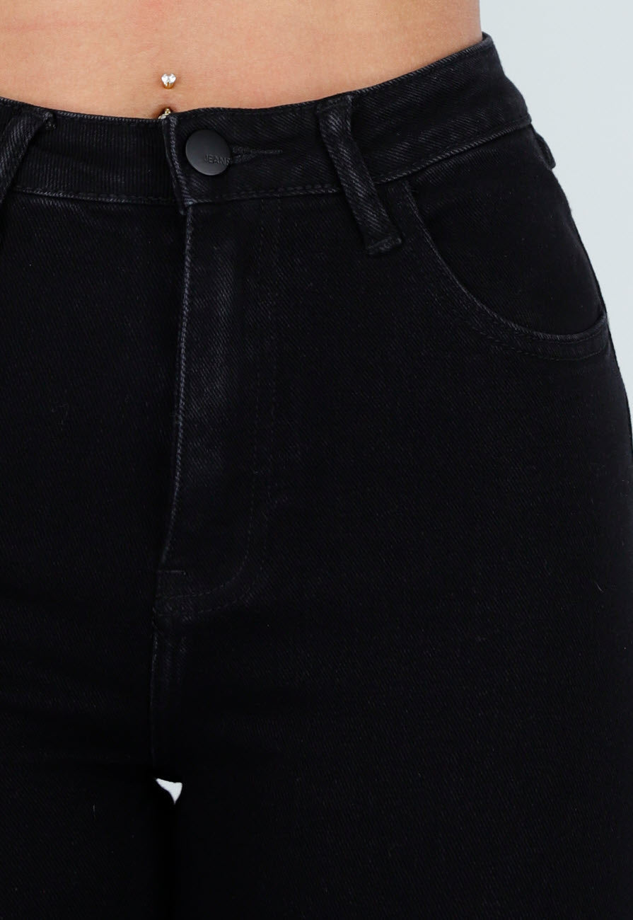 Zwarte Straight Leg Jeans met High Waist