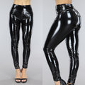 Zwarte PVC Legging met Stiksels