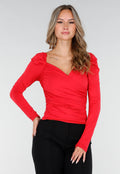 Rode Stretch Top met Overslag en Plooien