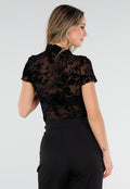 Zwarte Mesh Top met Bloempatroon en Stretch