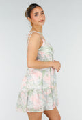 Pastel Bloemenprint Jurk met Spaghettibandjes en Ruches