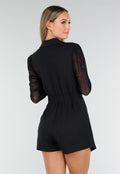 Zwarte Stretch Blazer Playsuit met Glitter Mesh Mouwen