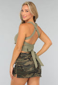 Groene Sporttop met Vierkante Hals en Strikdetail