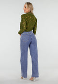 Groene Kanten Blouse met Lange Mouwen en Knoopsluiting