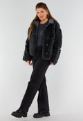 Zwarte Teddy Bontjas met Knoopsluiting