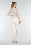 Beige See Through Kanten Top met Gedrappeerd Effect