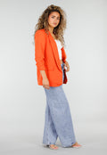 Oranje Getailleerde Blazer met Geplooide Driekwart Mouwen
