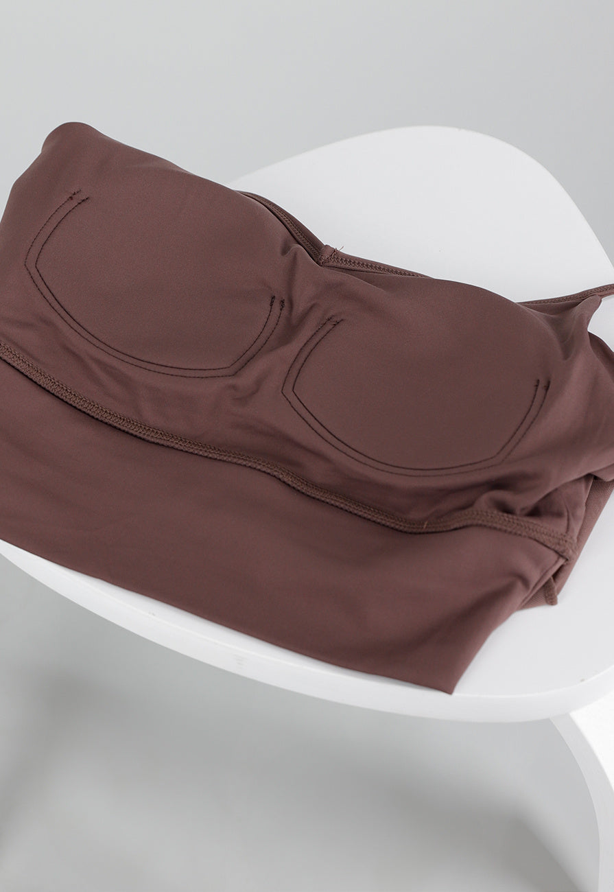 Bruine Stretch Mesh Crop Top met Losse Top en Pads