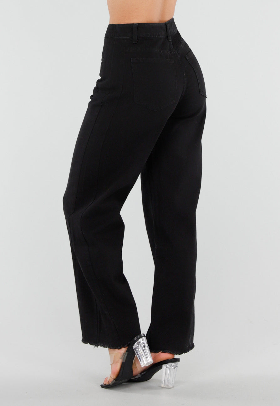 Zwarte High Waist Jeans met Rechte Pijpen