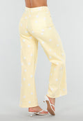 Butter Yellow Wide Leg Jeans met Polkadotprint