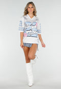 Witte Jersey Top met Vogelprint en Oversized Pasvorm