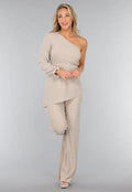 Beige Shimmer Top met Enkele Mouw