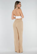 High Waist Beige Linnen Look Tall Broek met Tailleband