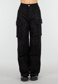 Zwarte Cargo Broek met Strass Details en Rechte Pijpen