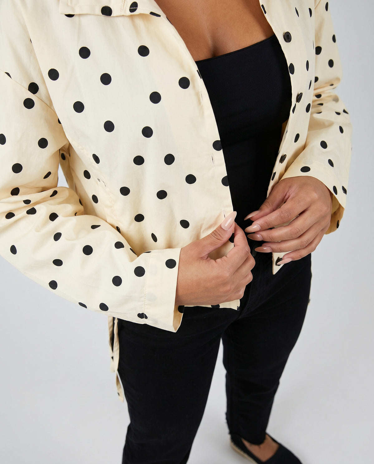 Butter Yellow Polkadot Blousejasje met Trekkoord